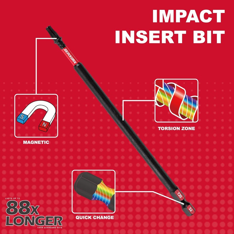 GEINXURN 20Pack Impact Tough #20 Torx 6 in. Insert Driver Bits, Magnetic T20 Head Power Bits, S2 Alloy Steel T20 Screwdriver Bits Set Bulk - Image 4